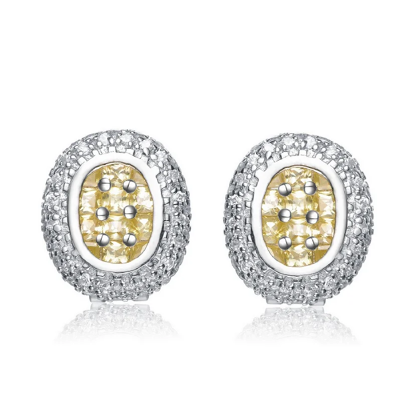 Small Stud Earrings for Delicate -.925 Sterling Silver Yellow Cubic Zirconia Button Stud Earrings