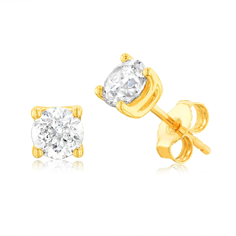 Silver Stud Earrings for Men -9ct Yellow Gold 1.40 Carat Diamond Stud Earrings