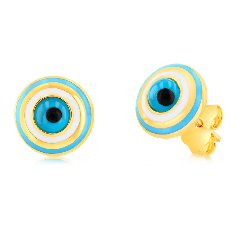 Adjustable Stud Earrings for Custom Fit -9ct Yellow Gold Enamel Evil Eye Stud Earrings