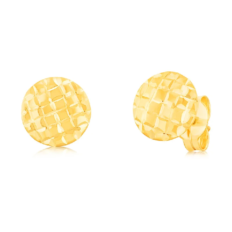 Magnetic Closure Stud Earrings for Easy -9ct Yellow Gold Patterned Round Disc Stud Earrings