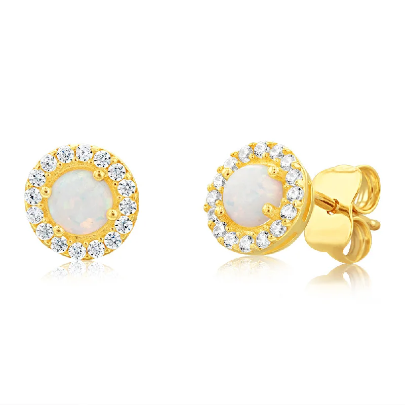 Celtic Stud Earrings with Knotwork -9ct Yellow Gold Round Opal And Zirconia Stud Earrings