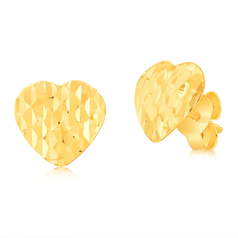 African Stud Earrings with Culture -9ct Yellow Gold Textured Heart Stud Earrings