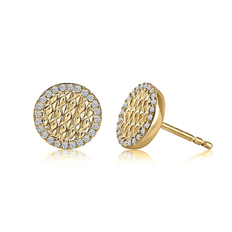 Stud Earrings with Infinity Symbols -A. Jaffe 14K Yellow Gold 0.24cttw. Diamond Border w/ Quilted Center Stud Earrings