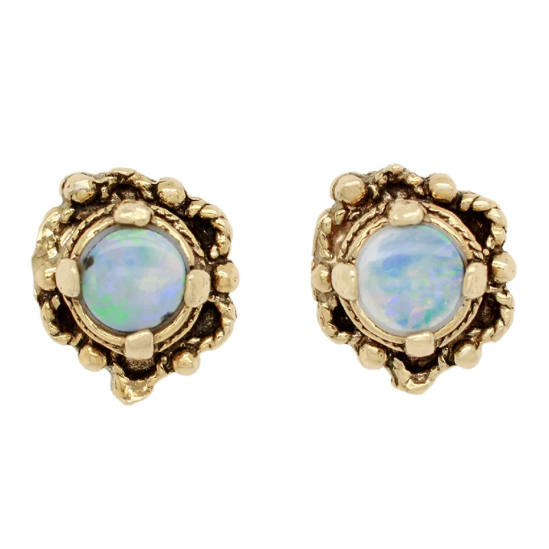 Stud Earrings with Infinity Symbols -Antique Art Deco Opal Stud Earrings - 14k Yellow Gold Floral Shape