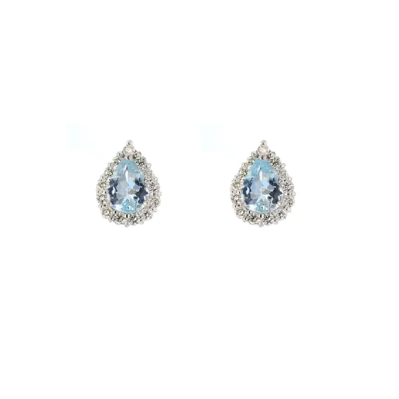 Stud Earrings with Pearls and Diamonds -Aquamarine & Diamond Halo Stud Earrings