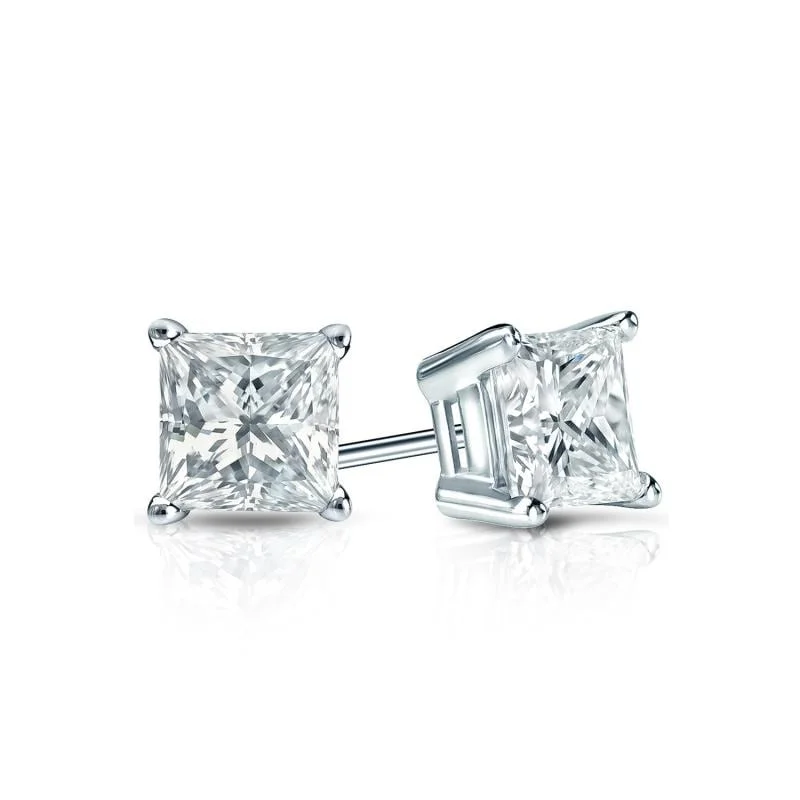 Silver Stud Earrings for Men -Auriya 14-karat Gold Lab Grown 0.50 carat TDW Princess Diamond Stud Earrings 4-Prong Basket Screw-back