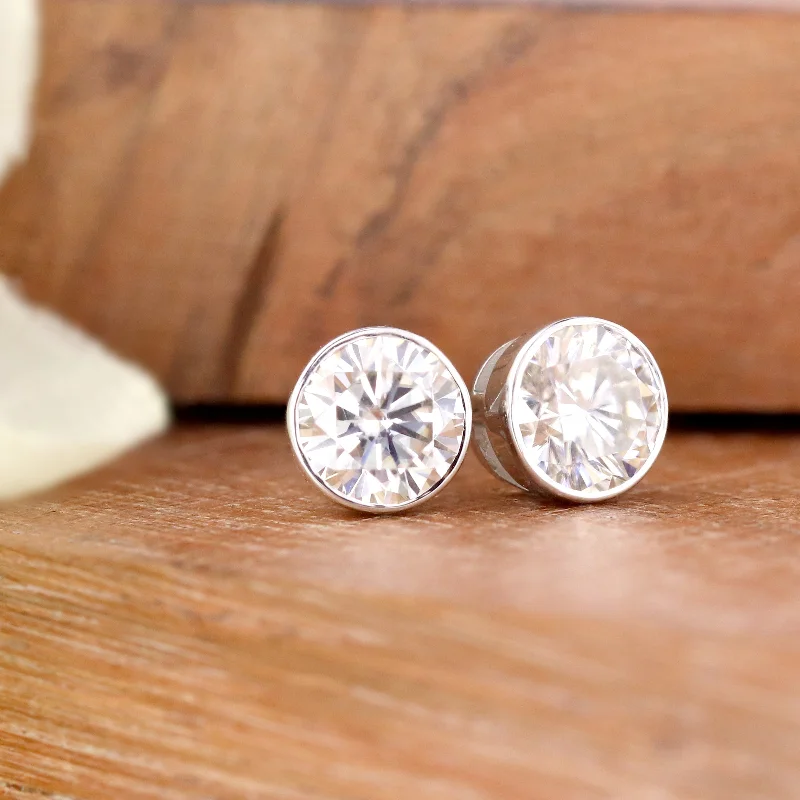 Stud Earrings with Knot Designs -Auriya 14k Gold 1ctw Bezel-set Round Moissanite Stud Earrings - 5 mm