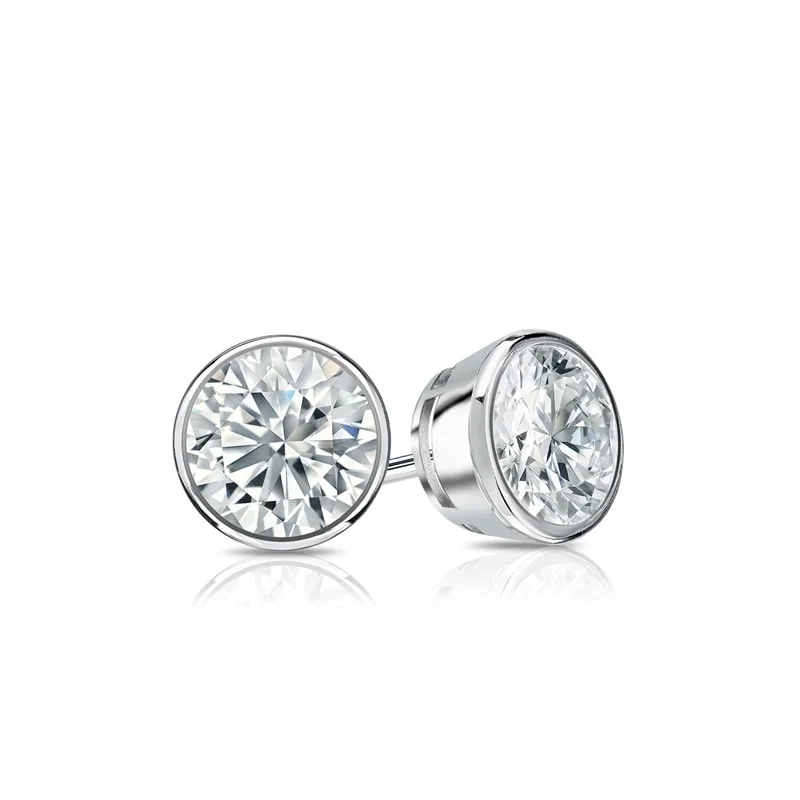 Heavy Duty Stud Earrings for Durability -Auriya 14k Gold Lab Grown Round Diamond Stud Earrings 0.50 to 5.00 ct. tw. Bezel Screw-Back (F-G VS)