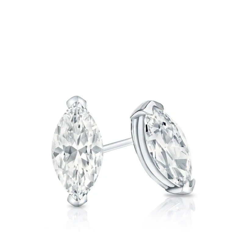 Stud Earrings with Hammered Finish -Auriya 14K White Gold Lab Grown Marquise Diamond Stud Earrings 0.50 to 5.00 ct. tw. Push-Back (D-E/VVS, F-G/VS and H-I/VS)