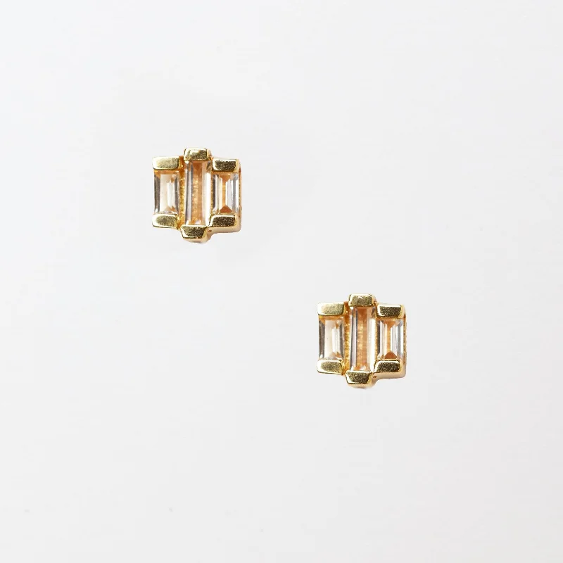 Adjustable Stud Earrings for Custom Fit -Bianca Baguette Cluster Solid Gold Stud Earrings