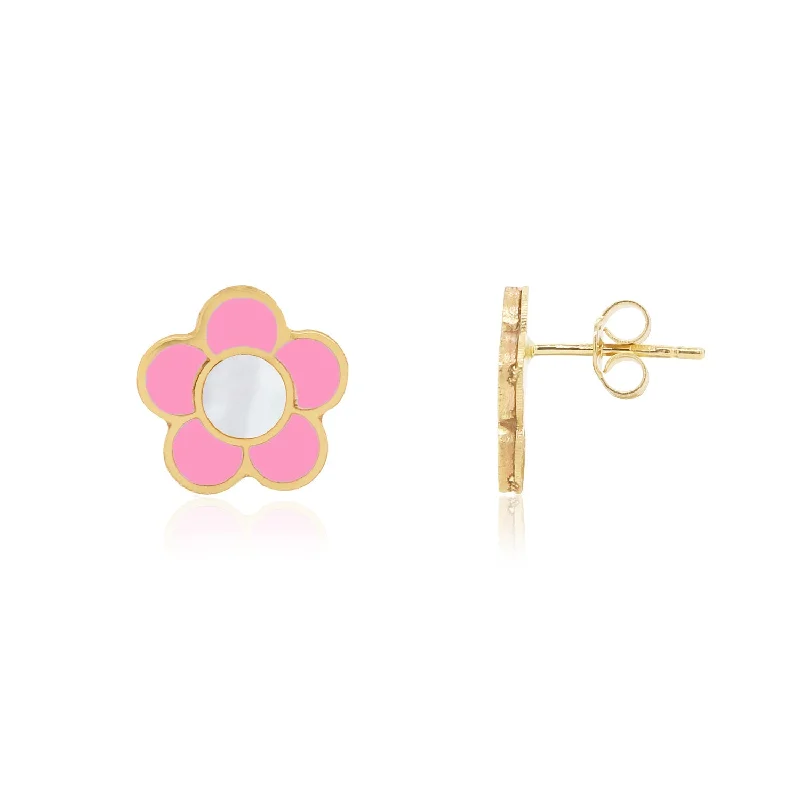 Stud Earrings for Valentine's Day -Bubblegum Pink Daisy Stud Earrings 7mm