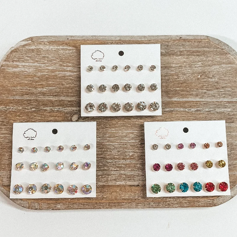 Triangular Stud Earrings for Edge -Buy 3 for $10 | Pack of Nine | Faux Crystal Stud Earrings in Various Sizes