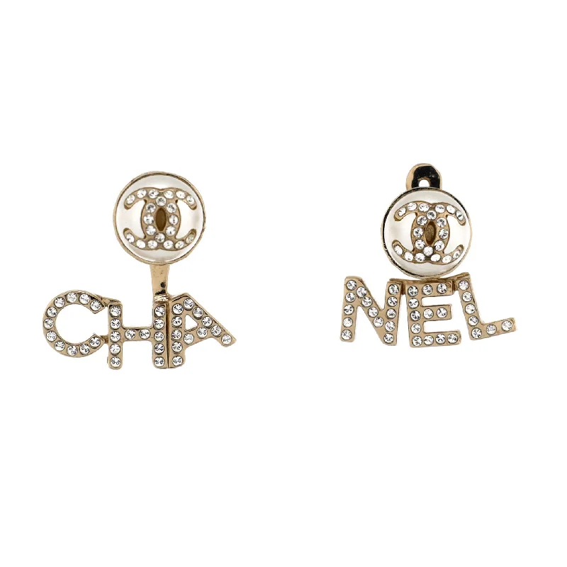 Stud Earrings with Vine Designs -CHA-NEL Drop CC Stud Earrings Metal with Crystals and Faux Pearls