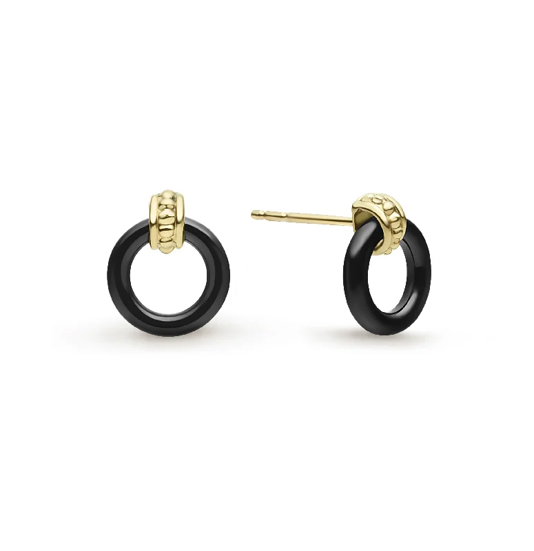 Stud Earrings for Office Wear -LAGOS Gold & Black Caviar Ceramic Circle Stud Earrings