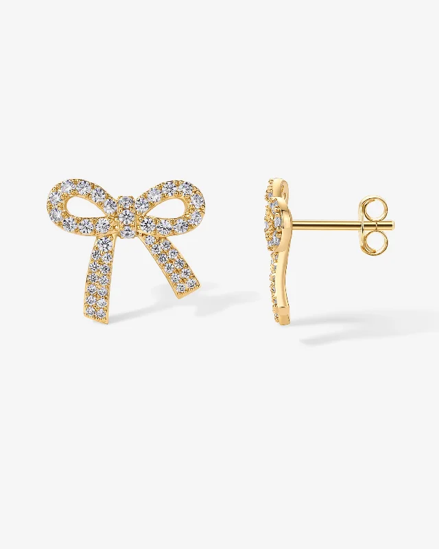 Stud Earrings for Everyday Glamour -Cubic Zirconia Bow Stud Earrings