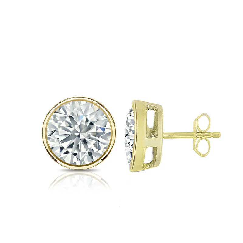 Stud Earrings with Debossed Designs -Cubic Zirconia Sterling Silver Gold Plated Round Stud Earrings