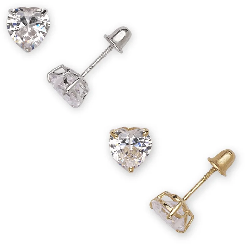 Stud Earrings with Floral Motifs -Curata 14k White Gold Heart-Shape Cubic Zirconia Screw Back Stud Earrings