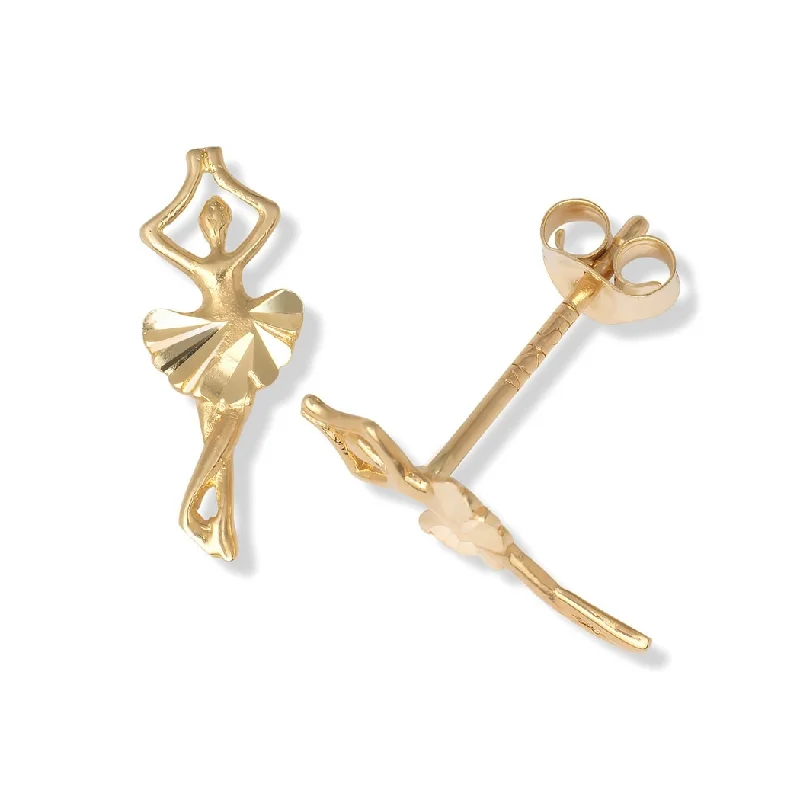 Stud Earrings with Animal Motifs -Curata 14k Yellow Gold 14x5mm Diamond-cut Dancing Ballerina Stud Earrings