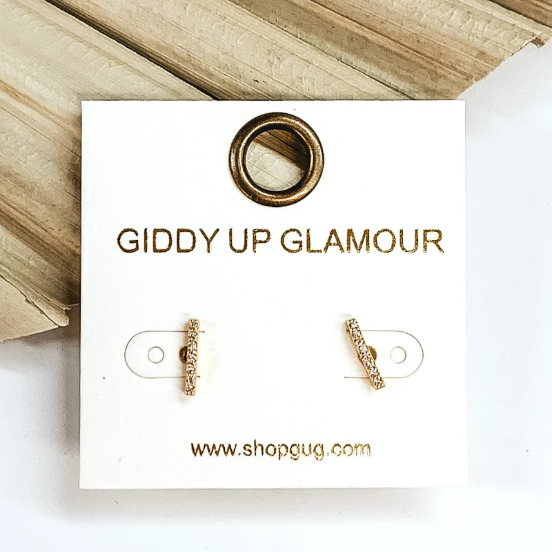 Stud Earrings for Anniversary -CZ Crystal Mini Bar Stud Earrings in Gold