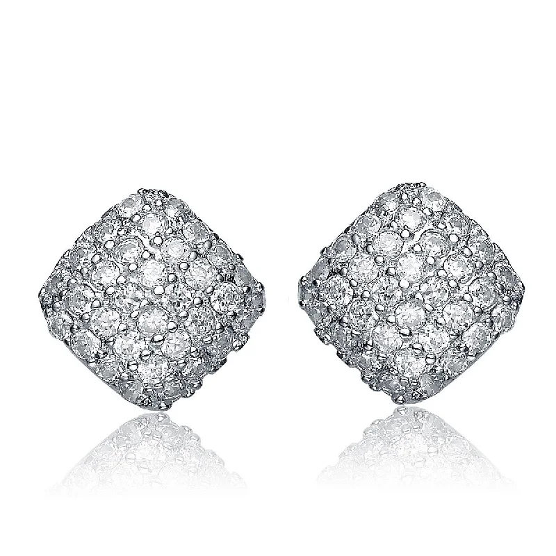 Heart Shaped Stud Earrings for Love -CZ Sterling Silver Cubic Zirconia Square Stud Earrings