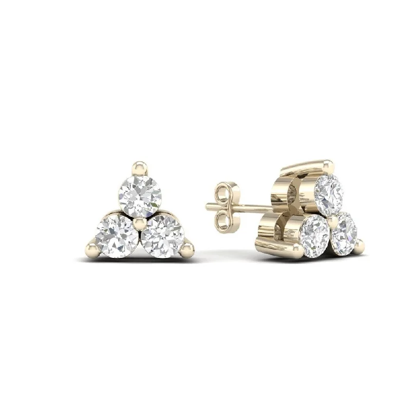 Stud Earrings with Abstract Designs -De Couer 10k Yellow Gold 1/6ct TDW Diamond Three Stone Stud Earrings