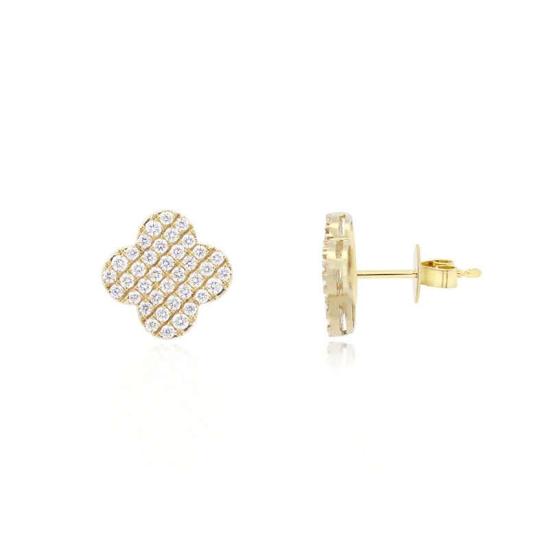 Stud Earrings with Debossed Designs -Diamond Clover Stud Earrings