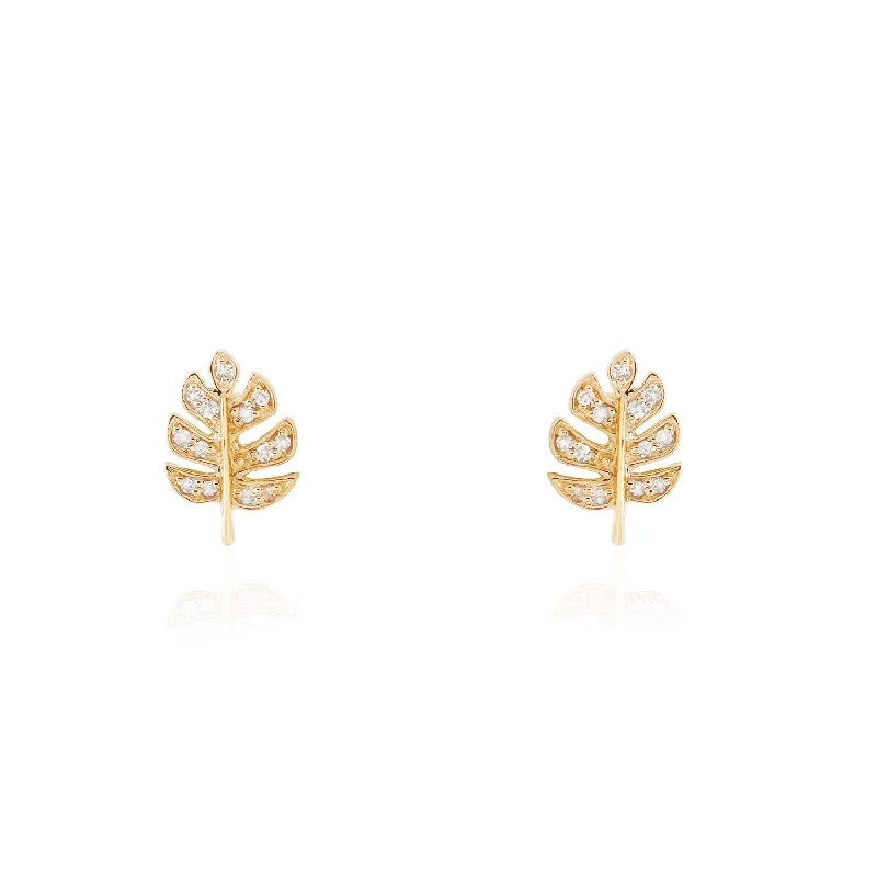 Stud Earrings for Valentine's Day -Diamond Leaf Stud Earrings