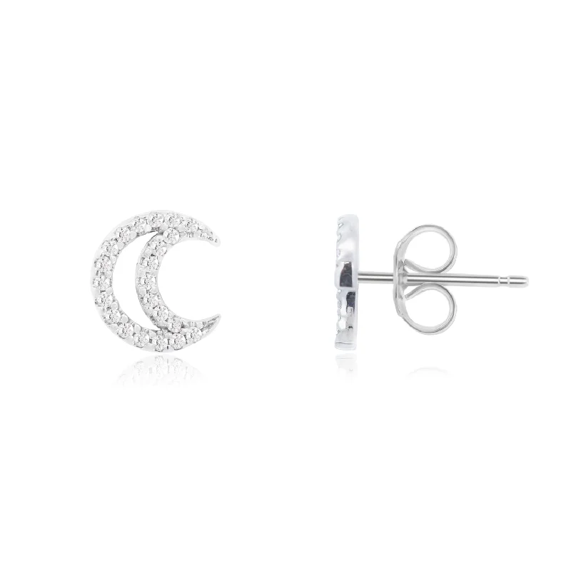 Indian Stud Earrings with Intricacy -Diamond Open Moon Stud Earrings