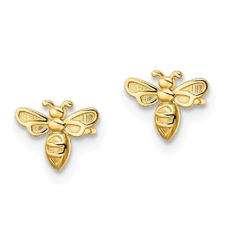 Stud Earrings with Matte Finish -Diamond2Deal 14k Yellow Gold Bumble Bee Post Stud Earrings (L-6.5mm, W-8mm)