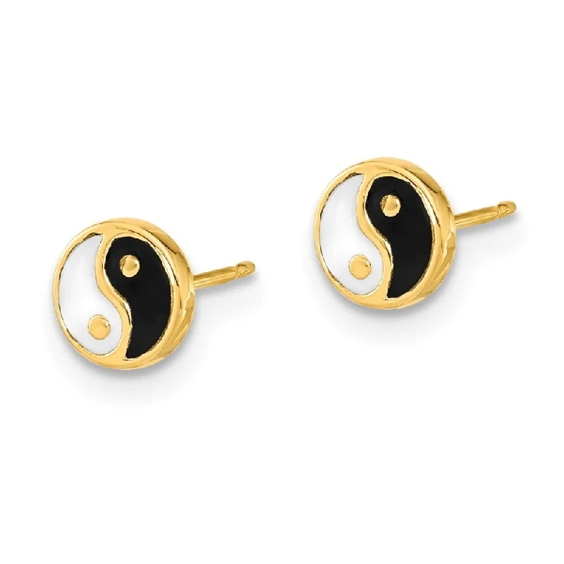 Stud Earrings for Beach Outfit -Diamond2Deal 14k Yellow Gold Gold Black/White Enamel Yin and Yang Post Stud Earrings (L-5.75mm, W-5.75mm)