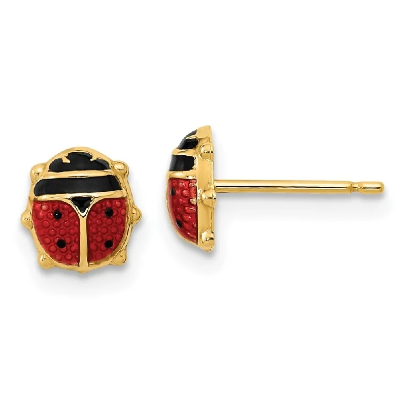 Stud Earrings with Hammered Finish -Diamond2Deal 14k Yellow Gold Gold Red/Black Enamel Ladybug Post Stud Earrings (L-7mm, W-6.75mm)