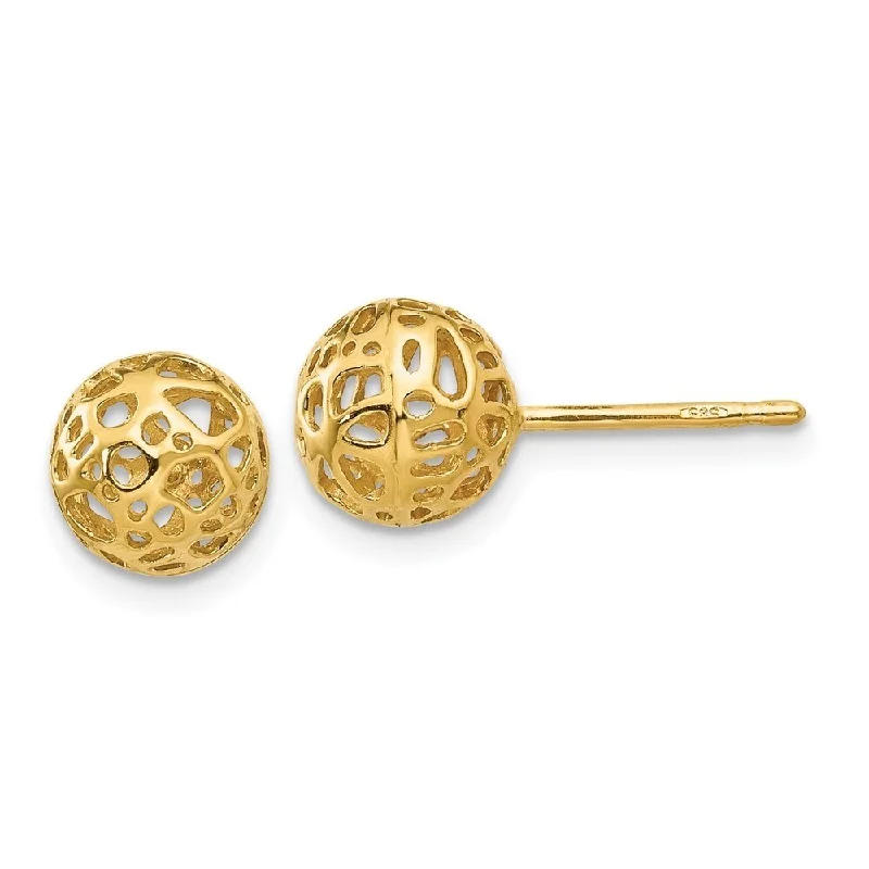 Round Stud Earrings for Classic -Diamond2Deal 14K Yellow Gold Medium Fancy Ball Post Stud Earrings (L-7.5mm, W-7.5mm)