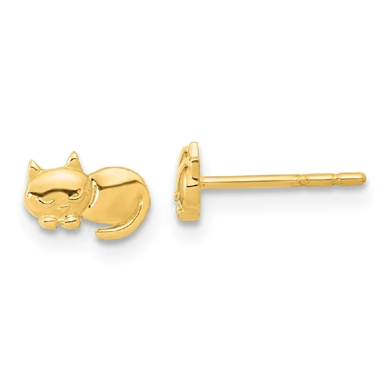 Stud Earrings for Travel Look -Diamond2Deal 14k Yellow Gold Polished Cat Post Stud Earrings (L-5.15mm, W-7.05mm)