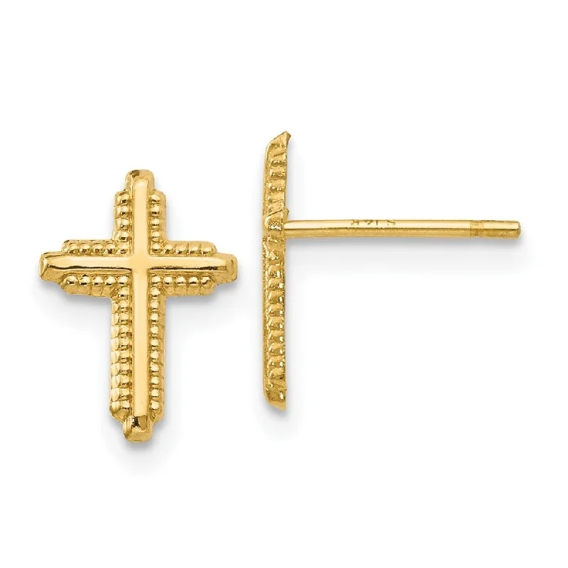 Stud Earrings for Concert Look -Diamond2Deal 14K Yellow Gold Polished Cross Post Stud Earrings (L-10mm, W-7mm)