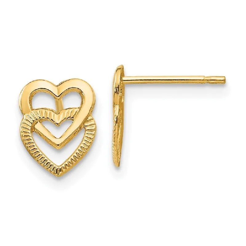 Stud Earrings for Concert Look -Diamond2Deal 14K Yellow Gold Polished Double Heart Post Stud Earrings (L-9mm, W-6mm)