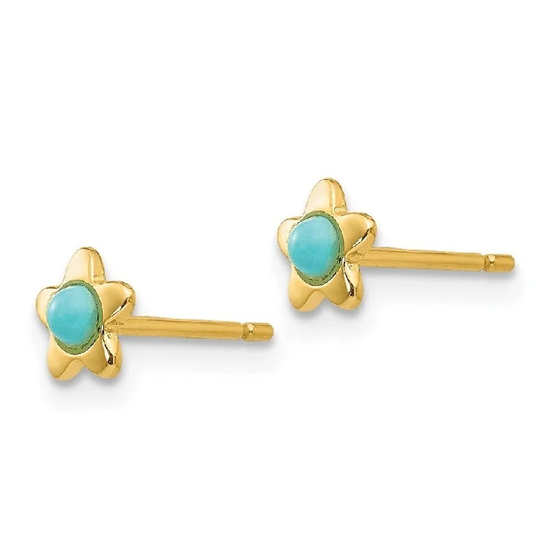 Small Stud Earrings for Delicate -Diamond2Deal 14k Yellow Gold Polished Turquoise Star Post Stud Earrings (L-5mm, W-5mm)