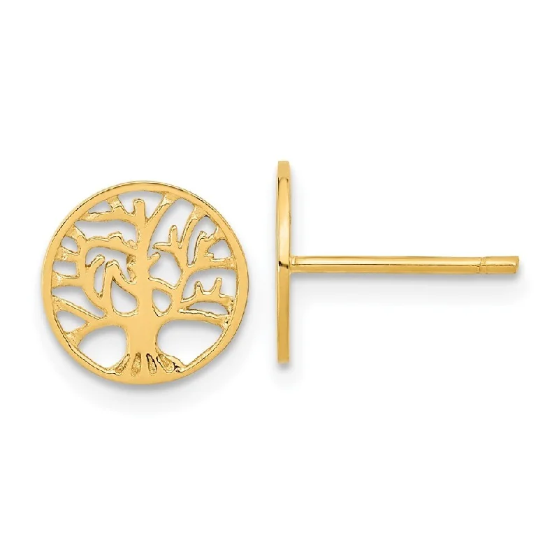 Stud Earrings with Knot Designs -Diamond2Deal 14k Yellow Gold Round Tree Post Stud Earrings (L-10mm, W-10mm)