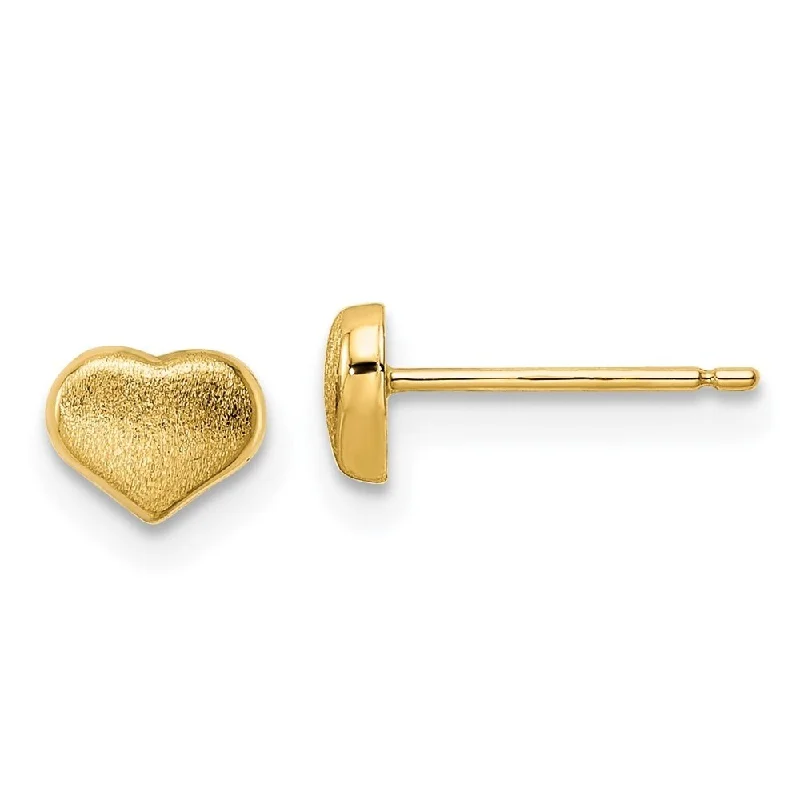 Stud Earrings for Office Wear -Diamond2Deal 14k Yellow Gold Satin and Polished Heart Post Stud Earrings (L-4.9mm, W-6mm)