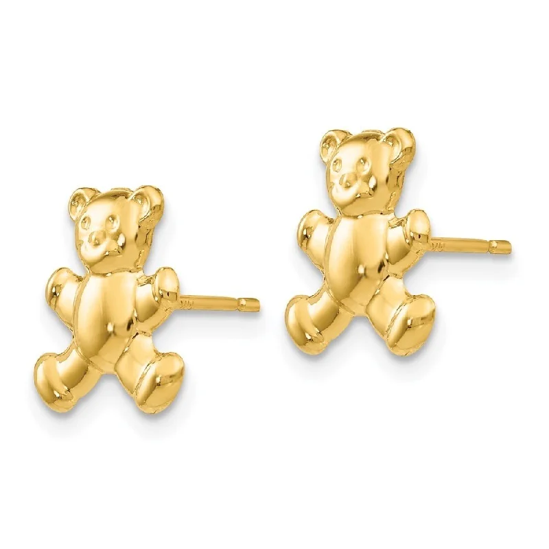 Lead Free Stud Earrings for Health -Diamond2Deal 14k Yellow Gold Teddy Bear Post Stud Earrings (L-11mm, W-10mm)