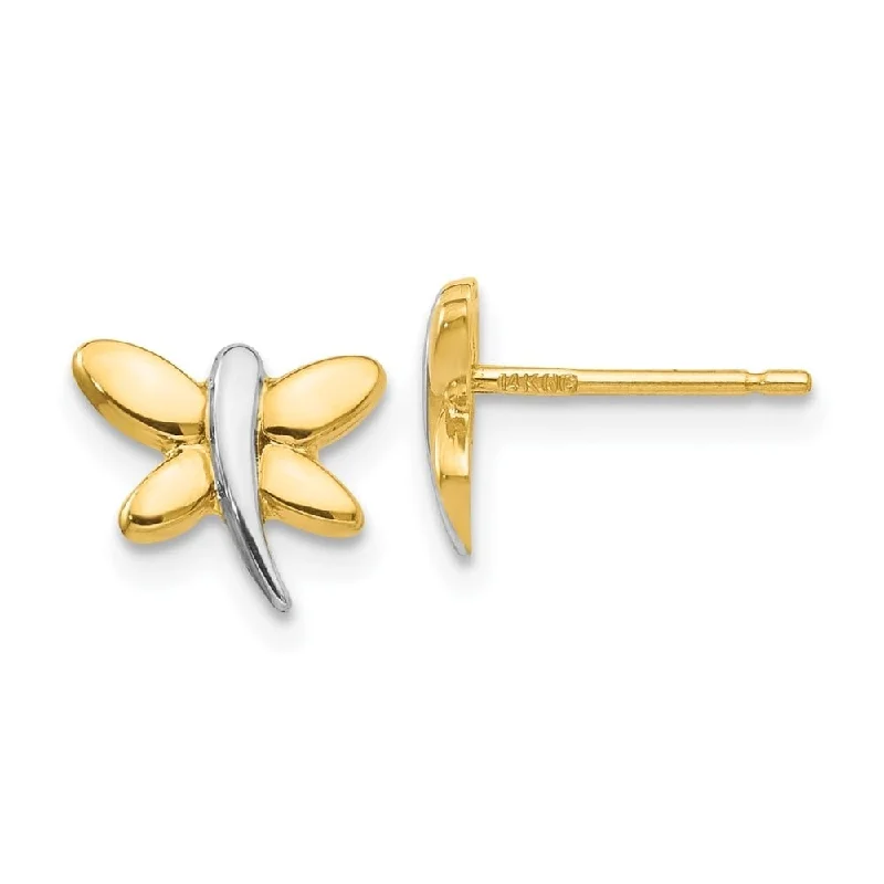 Stud Earrings with Enamel -Diamond2Deal 14k Yellow Gold with Rhodium Polished Dragonfly Post Stud Earrings (L-10mm, W-8mm)