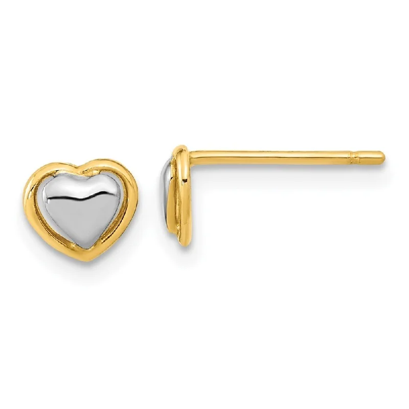 Contemporary Stud Earrings for Fashion -Diamond2Deal 14k Yellow GoldY with White Rhodium Heart Post Stud Earrings (L-5.75mm, W-6.25mm)