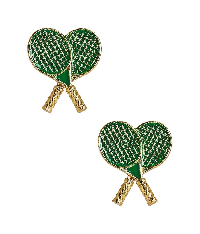 Large Stud Earrings for Statement -Double Tennis Racket Stud Earrings In Green