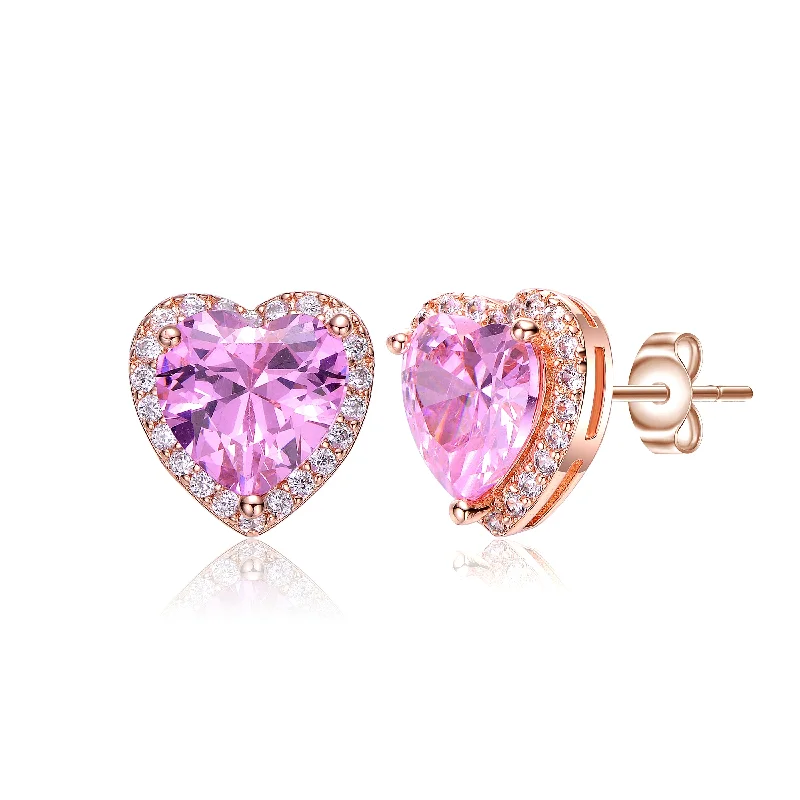 Gemstone Stud Earrings for Color -Coeur Pink Énergie Heart Stud Earrings