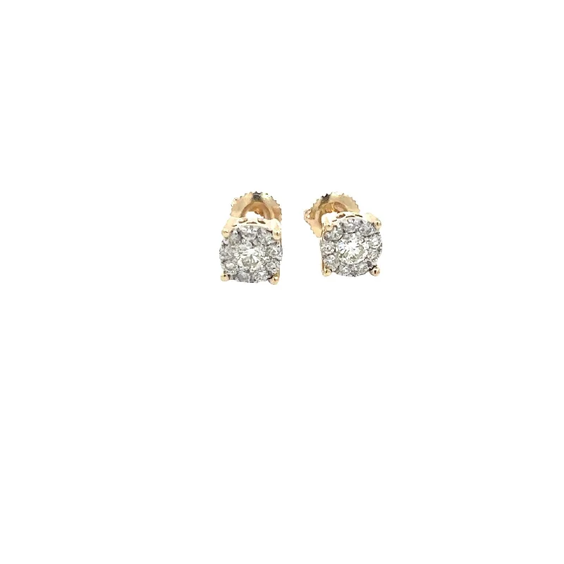 Diamond Stud Earrings for Luxury -14K GOLD DIAMOND FLEUR STUD EARRINGS 0.75 CT