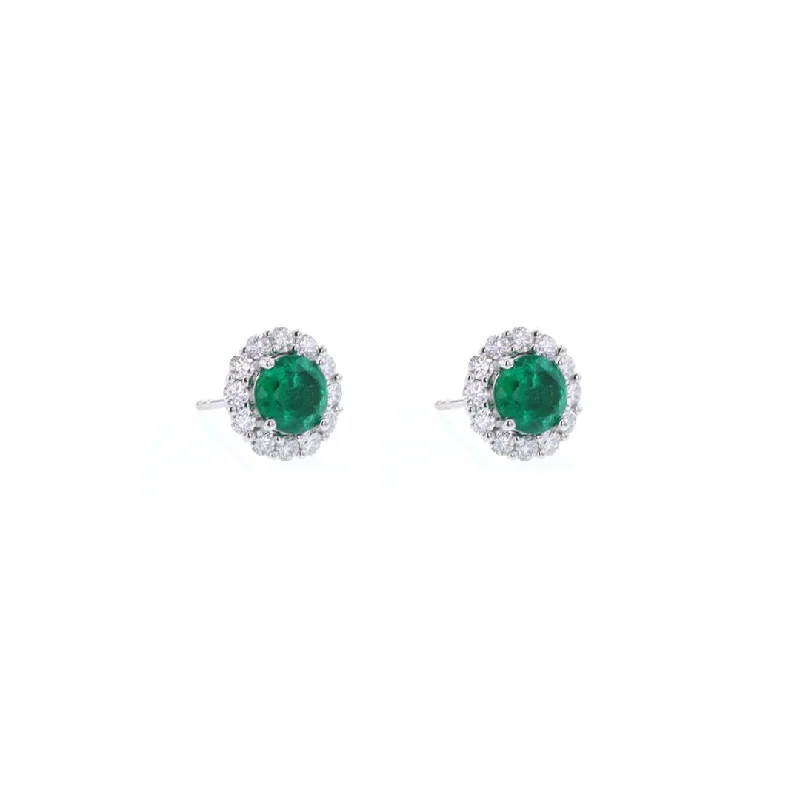 Hippie Stud Earrings with Beads -Emerald & Diamond Halo Stud Earrings