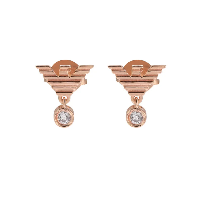 Screw Back Stud Earrings for Security -Emporio Armani Rose Gold-Plated Sterling Silver CZ Key Basics Stud Earrings