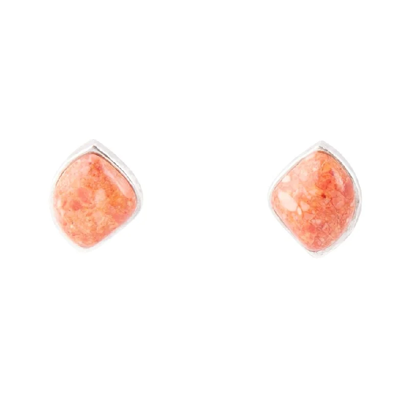 Stud Earrings with Textured Surface -Abstract Orange Sponge Coral and Sterling Silver Stud Earrings