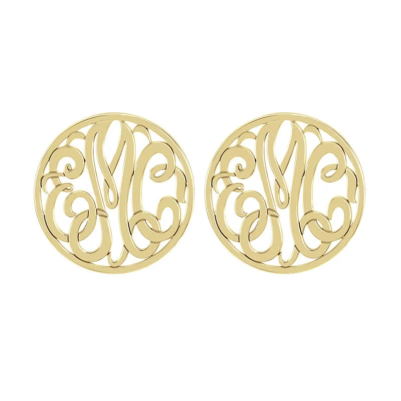 Stud Earrings with Chevron Designs -Fink's 20mm Classic Bordered Monogram Stud Earrings