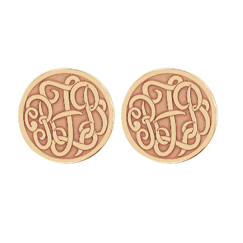 Stud Earrings with Wave Designs -Fink's 20mm Classic Recessed Monogram Stud Earrings