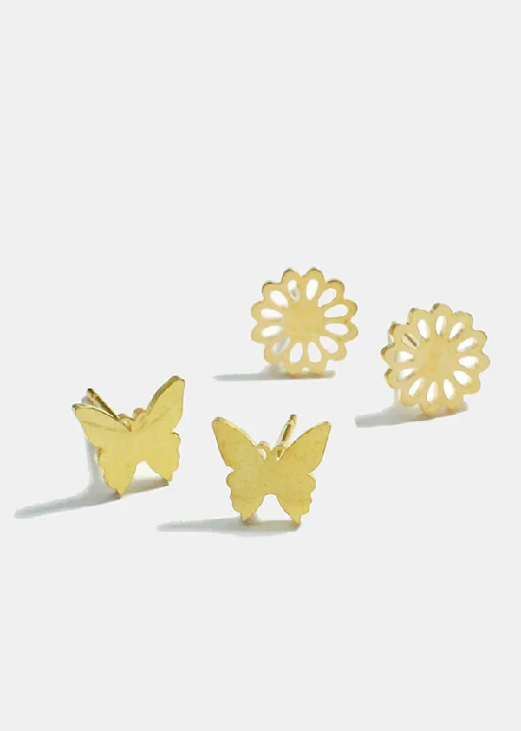 Lead Free Stud Earrings for Health -Flower and Butterfly Stud Earrings